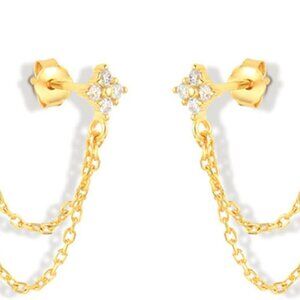 Gold dainty cartilage double piercing chain dangle cubic zirconia earrings for w